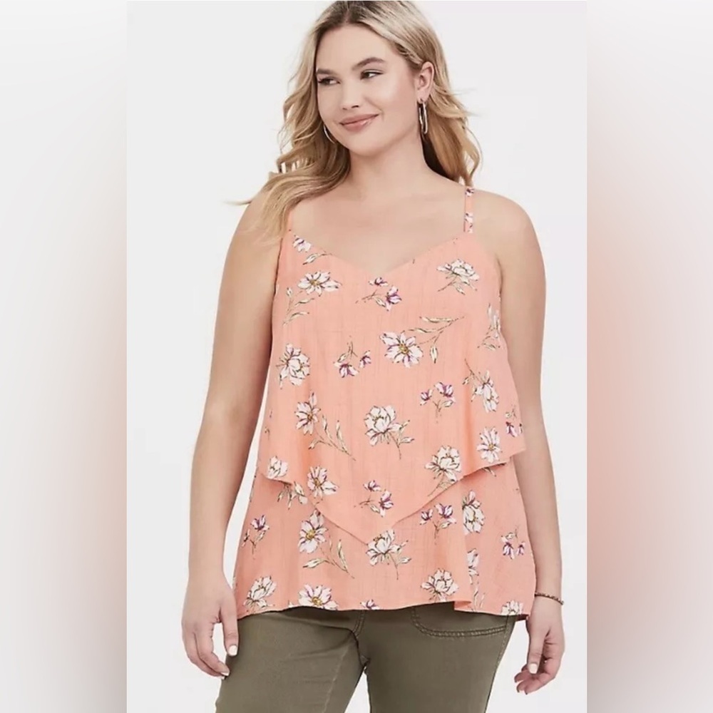 Torrid Orange Peach Floral Tiered Cami Size 3 (3X/ 22-24)